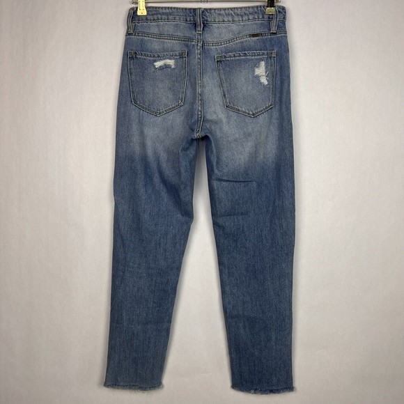Kancan Jeans Womens 5/26 Light Wash Mid Rise Distressed Destroyed Tapered Denim - Picture 2 of 14